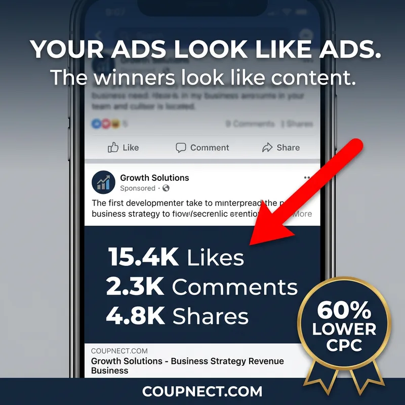 Native-feed style static ad creative engineered to blend into the feed and lower cost per click
