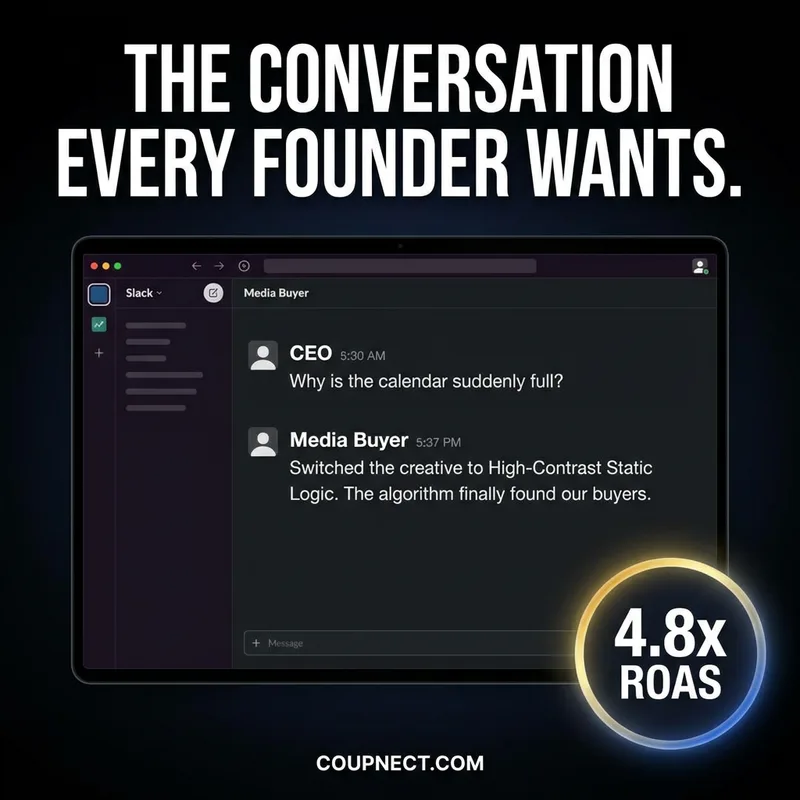 Slack conversation static ad creative using authentic social proof to build trust