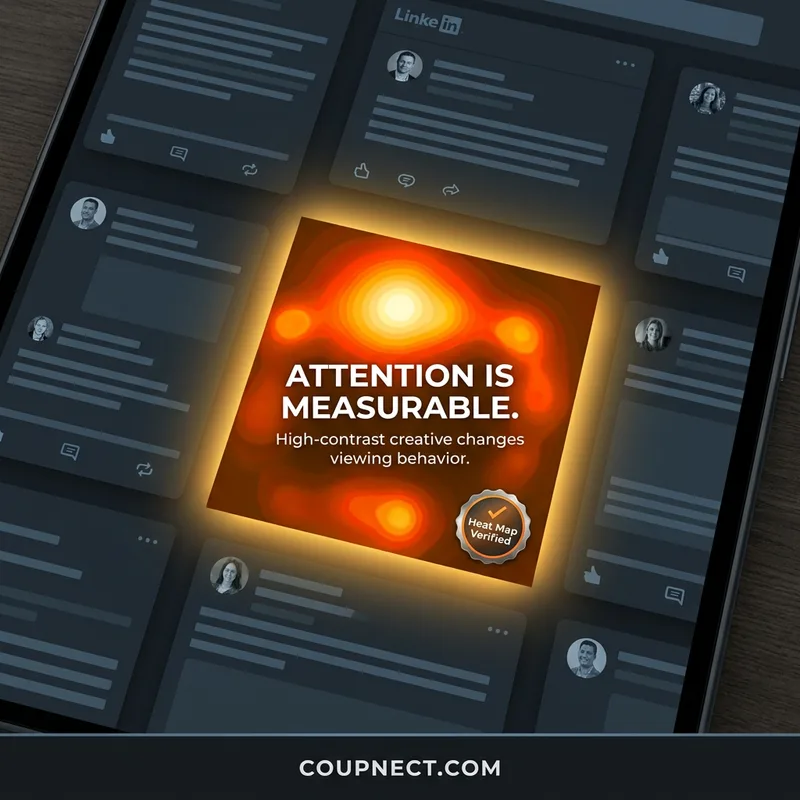 Eye-tracking heat map static ad creative comparing attention on engineered creative versus generic B2B ads